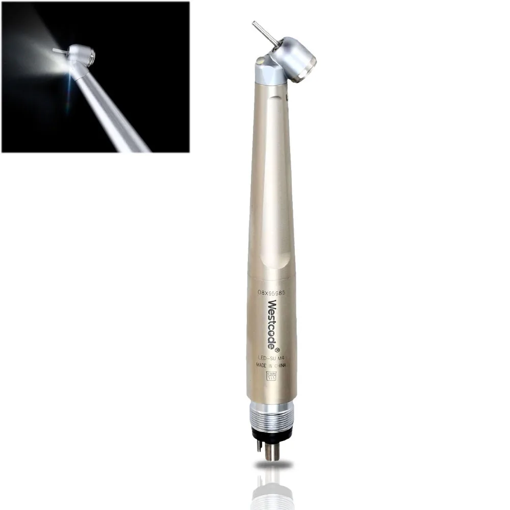 

Dental LED Handpiece 45 Degree Fiber Optic High Speed Anti-back Suction System E-generator 2/4 Holes Turbine Motor Tool WESTCODE