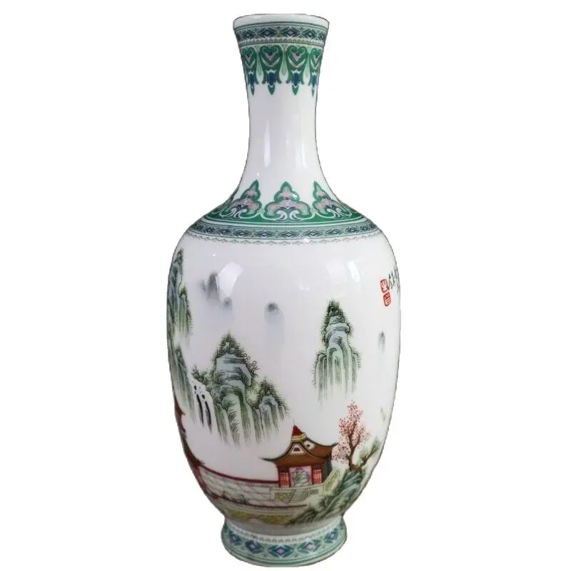 Chinese Old Porcelain Pastel Landscape Water Pattern Vase