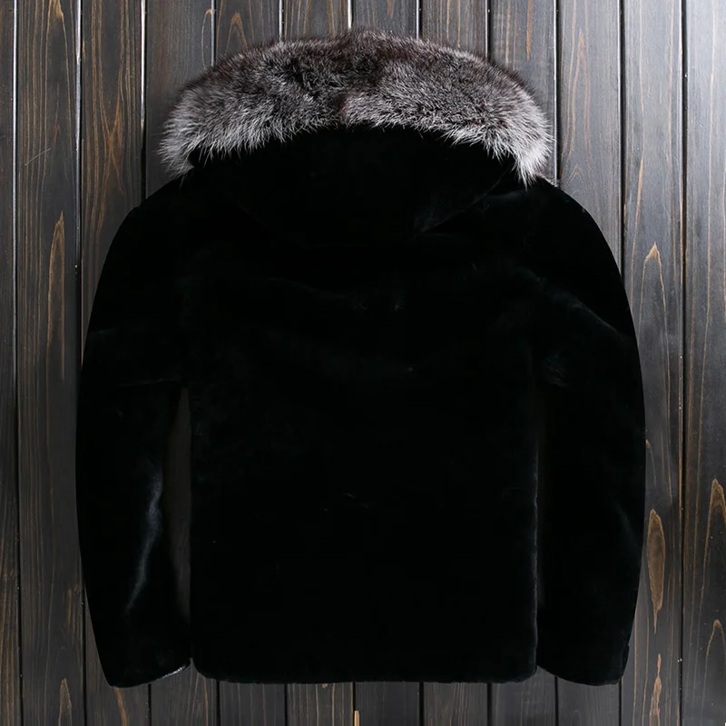 Warm Winter Men Natural Fur Jacket Spliced Shearling Raccoon Fur Short Hooded Coat Luxury Loose Casual Outwear Oversize 4XL