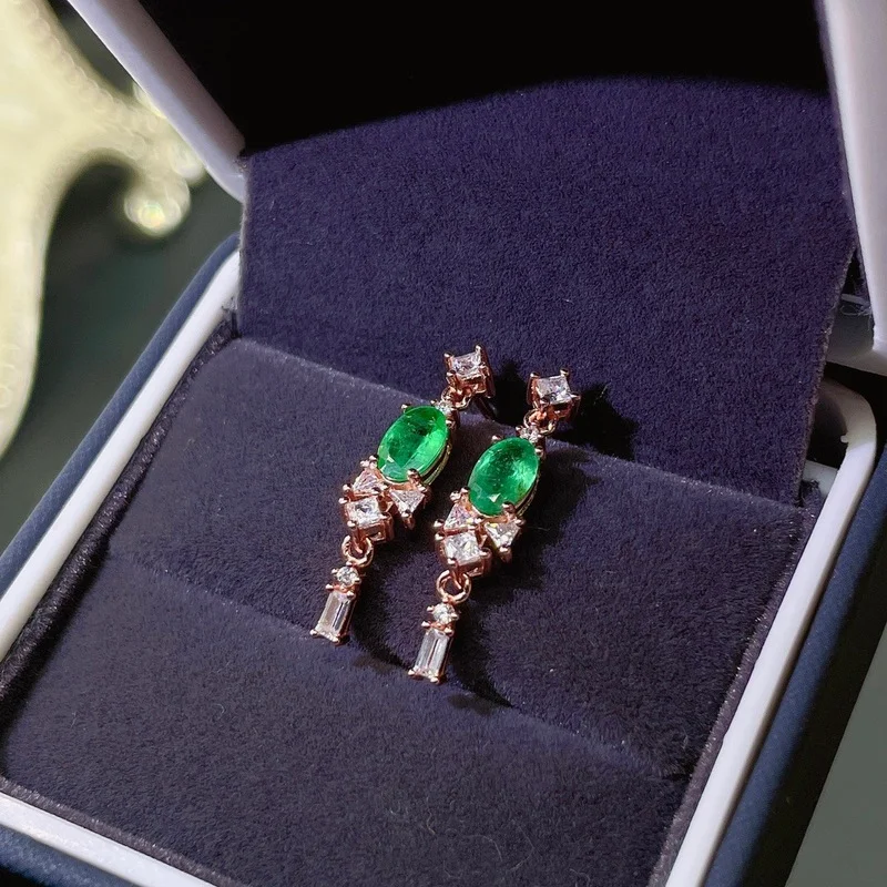 Simple and Delicate, Precious Gemstone Natural Emerald Earrings, Colombian Emeralds, Professional Natural Gem Shop, 925 Silver,