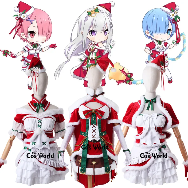 

Re Zero Xmas Christmas Emilia Remu Ramu Outfits Anime Cosplay Costumes