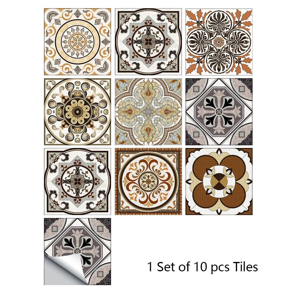 10/15/20cm Mandala Style Matte Surface Tile Sticker Peel & Stick Decoration Film For Tiles /Ground in Kitchen Wardrobe Wallpaper