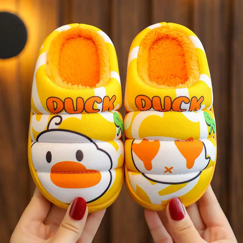 2022 Cotton Children Slippers Autumn Winter Non-Slip Warm Thick Kids Cute Duck Fluffy Slippers Comfort Home Indoor Furry Shoes