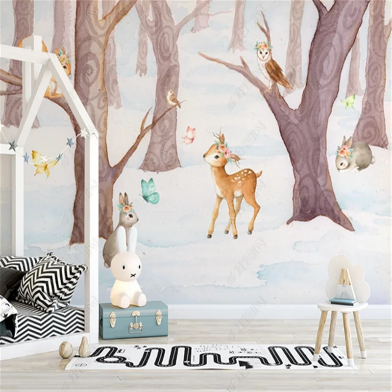 

Nordic simple cartoon animals forest Children's Room background Wall Paper 3D Living Room Bedroom Decor Wallpapers for Kids Room