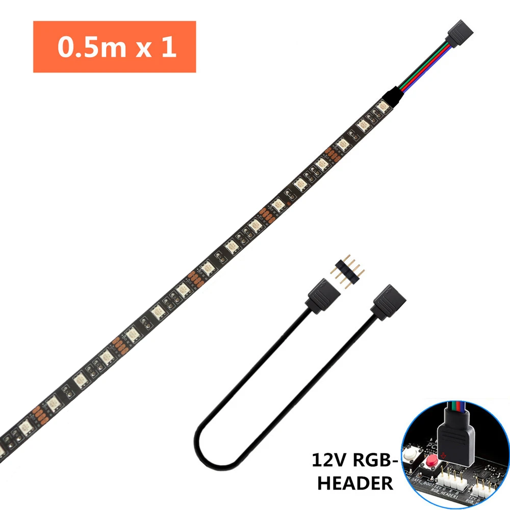 DC12V RGB 4pin LED Headers LED Strip Light ADD_Header 5050 SMD PC Case Decor,RGB Motherboard Control Panel Change Colors