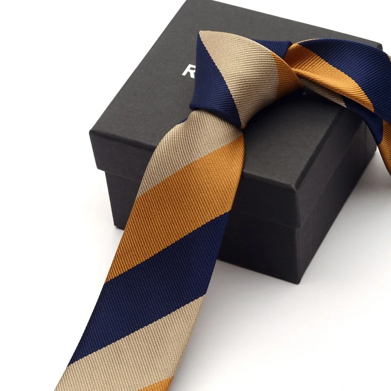 2022 New Arrivals Fashion Designer 6CM Slim Casual Necktie for Men Business Wedding Ties Blue Yellow Neck Tie with Gift Box