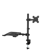 M074 Dual LCD Monitor Desk Mount Fully Adjust Stand with Extra Laptop Tray for Laptop Notebook up to 17\