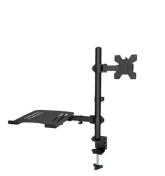 M074 Dual LCD Monitor Desk Mount Fully Adjust Stand with Extra Laptop Tray for Laptop Notebook up to 17