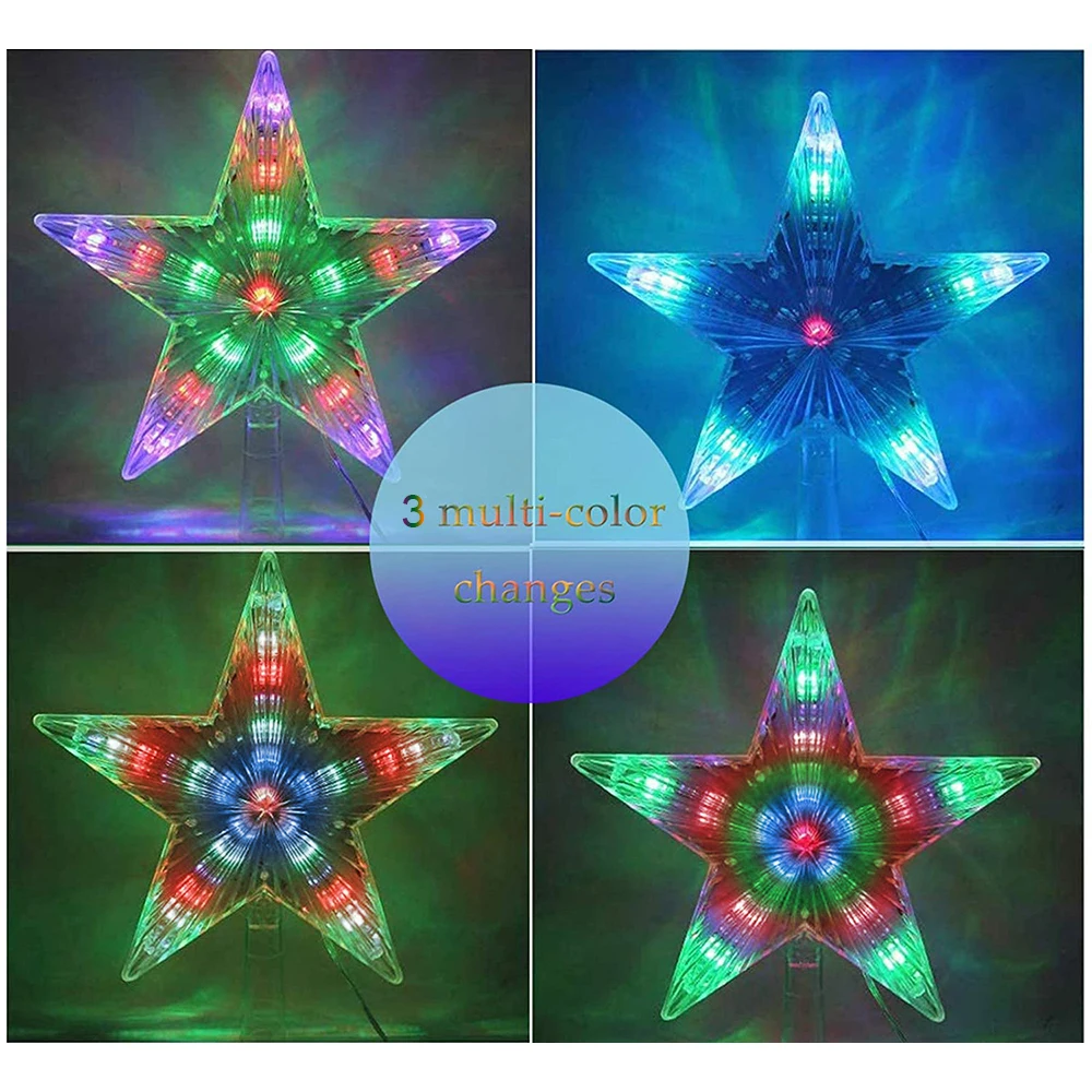 Battery Operated Christmas Star Tree Topper LED Pentagram Starlight Treetop Christmas Decoration Ornament Flashing Holiday Light