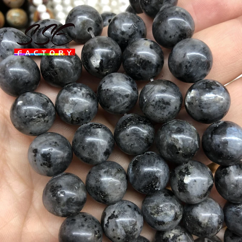 Natural Black Labradorite Stone Beads Round Larvikite Beads For Jewelry Making DIY Bracelet 4 6 8 10 12MM 15\