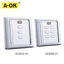 A-OK Interruptor de parede receptor sem fio para 4 fios do motor, AC204, AC205, RF433 módulo, botão de controle, RF433 controle remoto