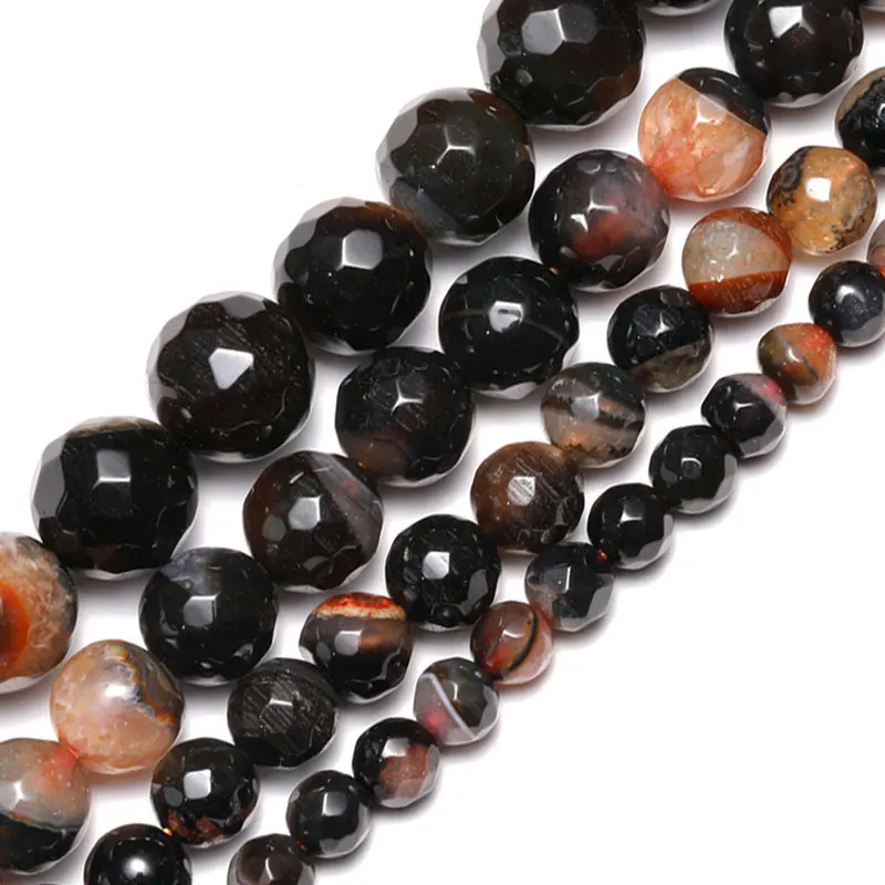 Wholesale Natural Orange Faceted Onyx Agates Stone Beads 15