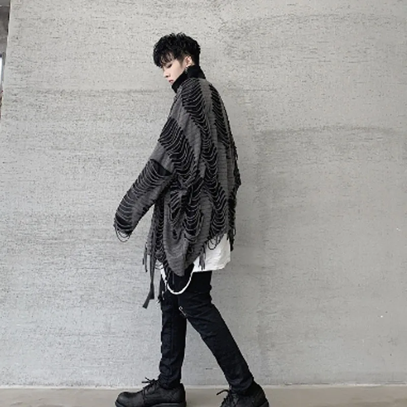 Men's spring and Autumn style Yamamoto style knife cut raggedy men loose high collar hoodie fashion male hip-hop coat