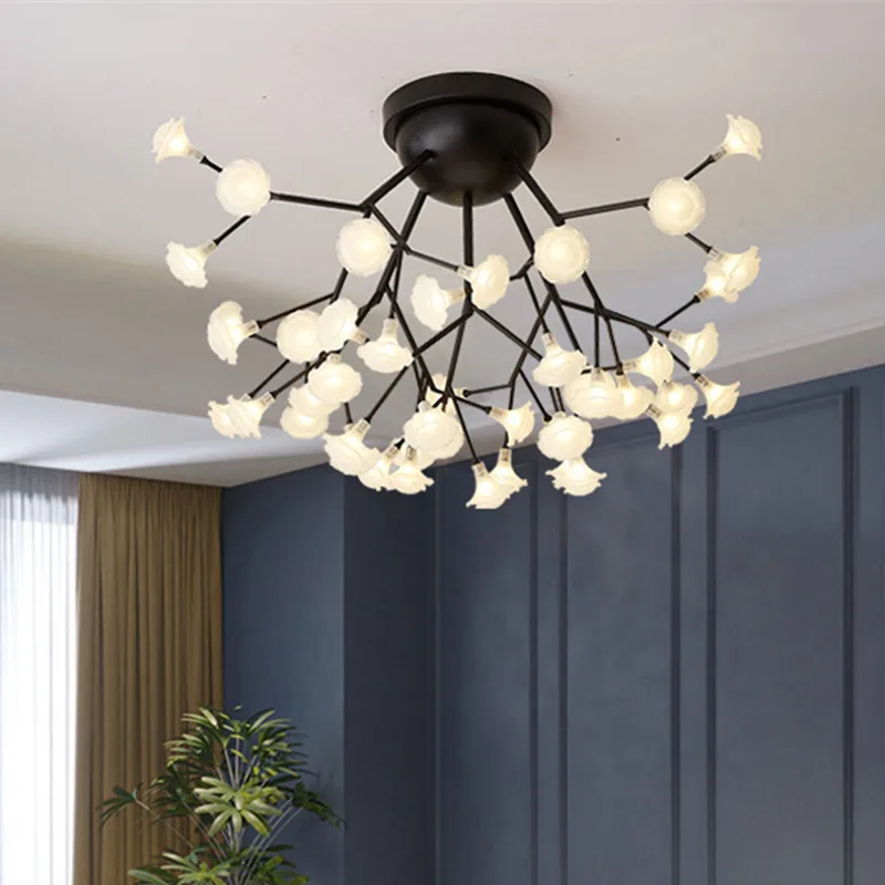 LED tree branch chandelier Firefly art deco lamp Hanging flower chandelier for Living room designer round chandelier lighting
