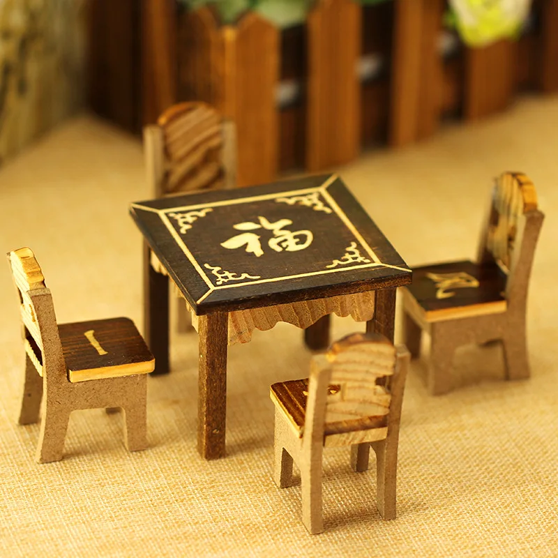 

Chinese Wooden Small Table Children's Play House Furniture Toy Simulation Mini Table And Chair Set Creative Home DecorationLC005