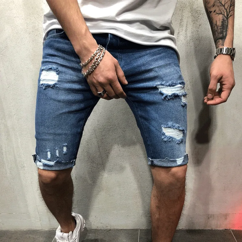 Pantalones vaqueros cortos de mezclilla, para hombre, ajustados, superelásticos, verano