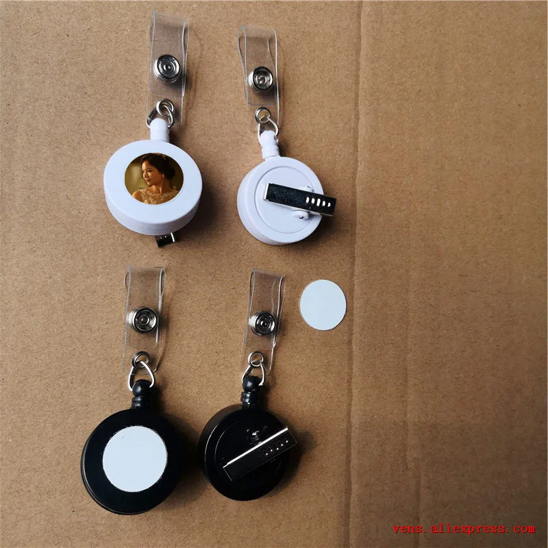 sublimation blank plastic retractable key ring chain hot transfer printing black white consumables 15pcs/lot