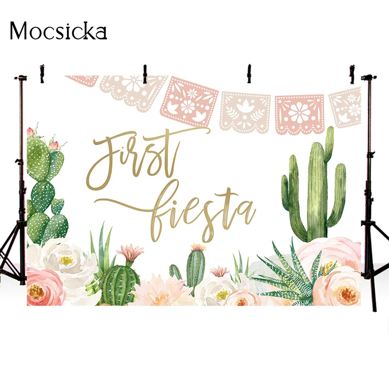 Moclicka Shower bayi fotografi latar belakang bunga kaktus Bunting dekorasi Anak potret latar belakang Studio