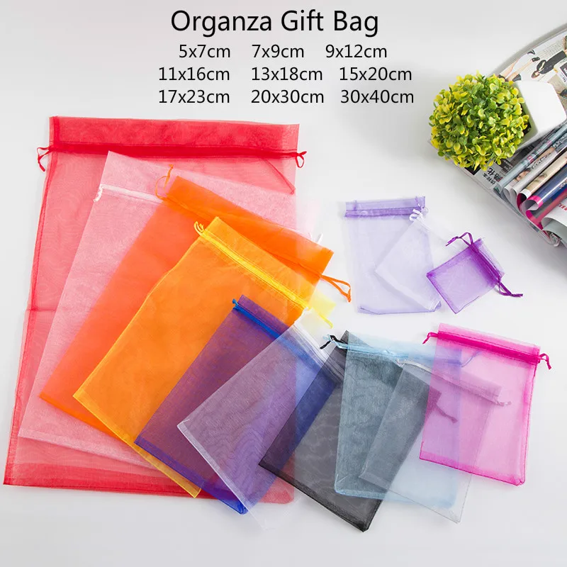 10pcs (9 Size) Gift Bag Jewelry Packaging Organza Bag Pouche Jewelry Packing Bag Birthday Party Decor Wedding Christmas Supplies