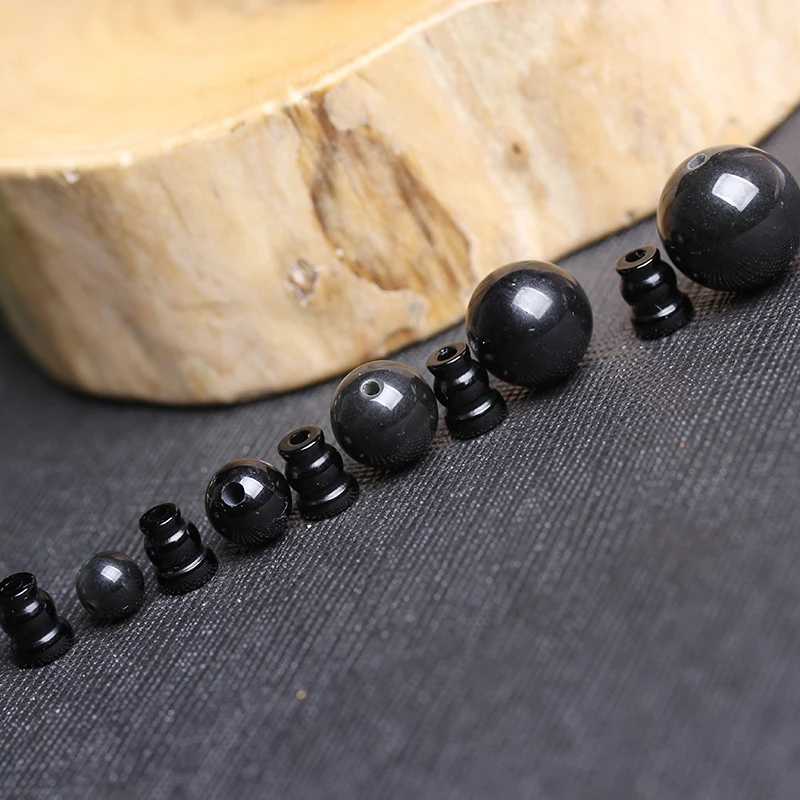 4A Natural Black Obsidian T-Junction Buddha Head Quartz Crystal Single Bead DIY Jewelry Making