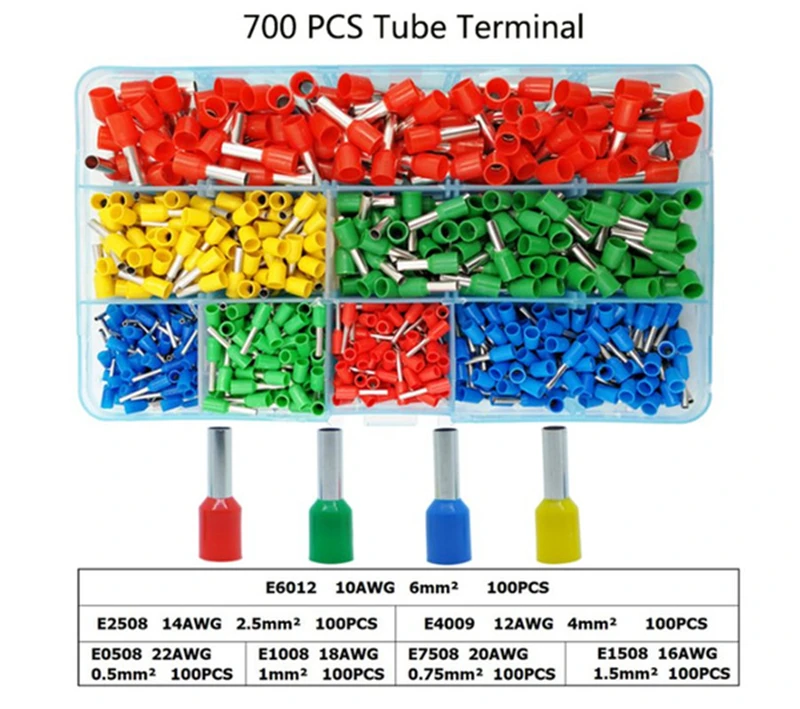 

700PCS Copper Crimp Connector Insulated Cord Pin End Terminals Ferrules Wire Terminals Connectors Kit Set 0.5-6.0mm2