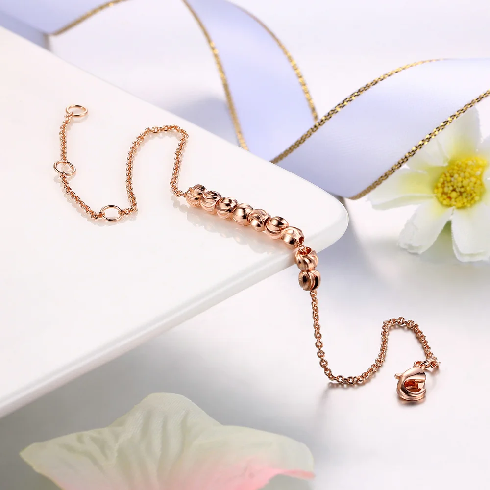 Double Fair Metal Beads Anklets Chain Rose Gold Color Tone Simple Style Foot Fashion Jewellery Jewelry For Women DFA020