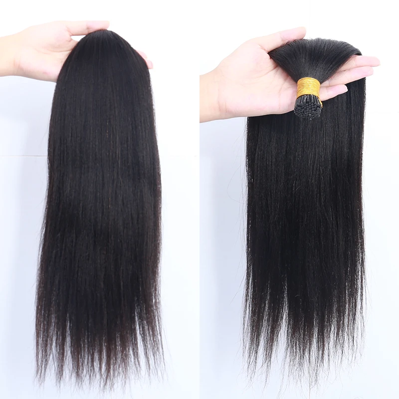 Light Yaki Straight Microlinks Hair Extensions For Women Natural Black Brazilian Bundles Kinky Coarse Itips Microlink Human Hair