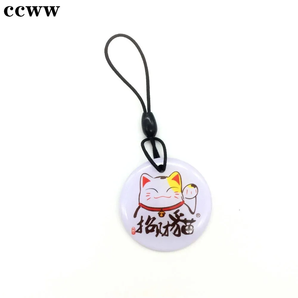 Cartoon Fortune Cat 13.56Mhz NFC UID Changeable S50 1K RFID Keyfobs Key Tag Fob Token Ring Access Control Card