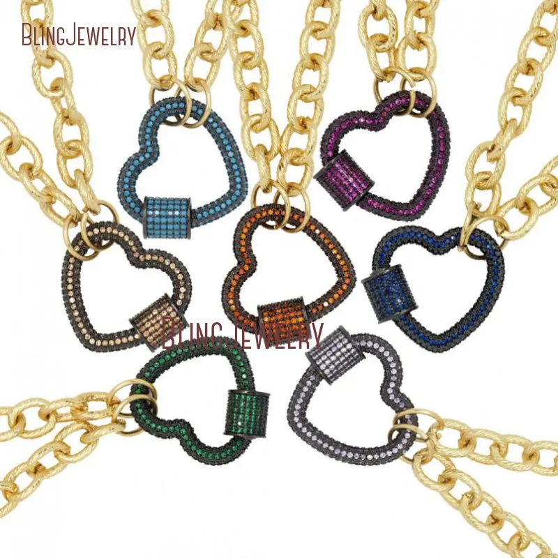 Chain Choker Heart Lock Necklace Screw Clasp Carabiner Women Stainless Steel Jewelry NM30236