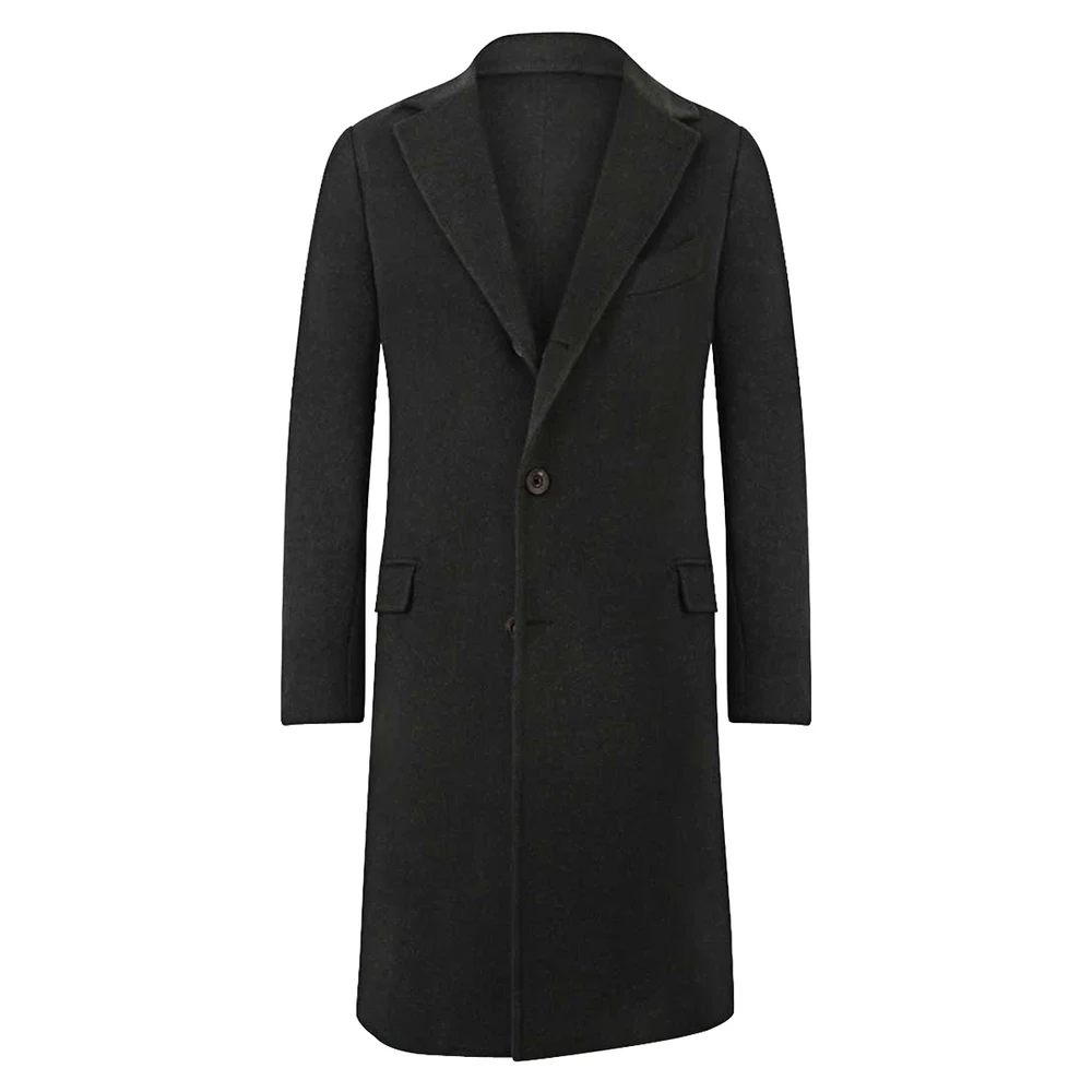 

Winter Woolen Overcoat Navy Blue Men's Solid Thick Enaland Style Belt Loose Warm Long-Length Trench Coat Male Jacket 2021 New