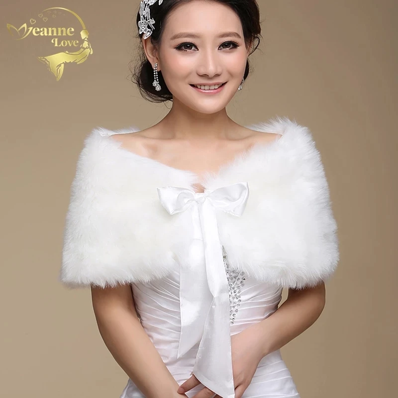 In Stock Fur Shawl Wedding Wrap For Formal Dress Cheongsam Married Outerwear Bridal Cape Autumn Winter Jacket Bolero OJ00165