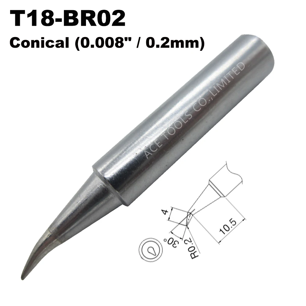 Soldering Tip T18-BR02 Conical 0.2mm Fit HAKKO FX-888 FX-888D FX-8801 FX-600 Lead Free Iron Bit Nozzle Handle Welding Pencil