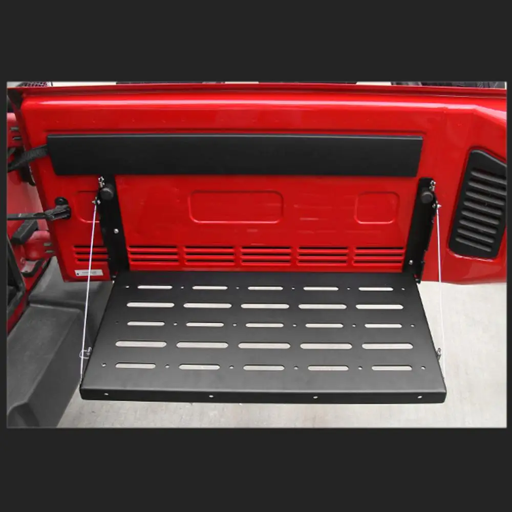 Alloy Matte Black Rear Trunk Door Mounting Tray Foldable Back Shelf Stand Fit for Jeep Wrangler JK 2007-2017