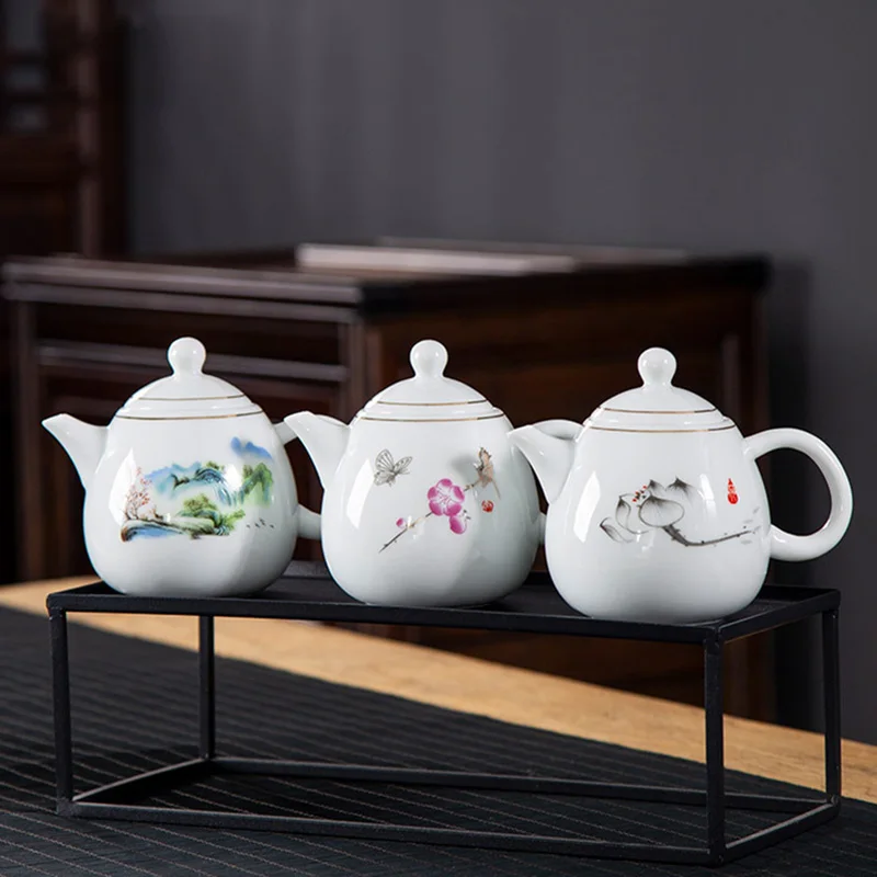 High quality white porcelain teapot Exquisite Enamel Color Teapot With Tea Strainer handmade ceramics Teaware Tea set