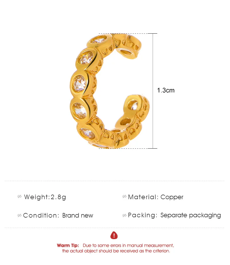 1 PCS Simple Round Zircon Open Circle Ear Non Pierced Clip Earring Small Gold Color Ear Cartilage Cuff Jewelry