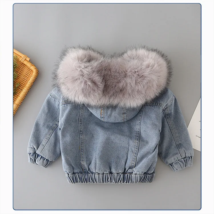 Denim Jacket Fur Hooded Winter Baby Girl Warm Thick Toddler Girl Boys Jeans Jacket Cotton Kids Girl Parka Children Clothes