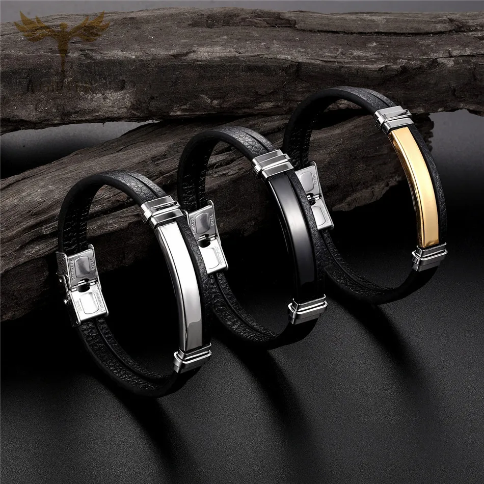 New Trendy Man Leather Bracelets Initial Bangles Male Accessories Jewelry Black Belt Bracelet pulseras hombre armband mannen