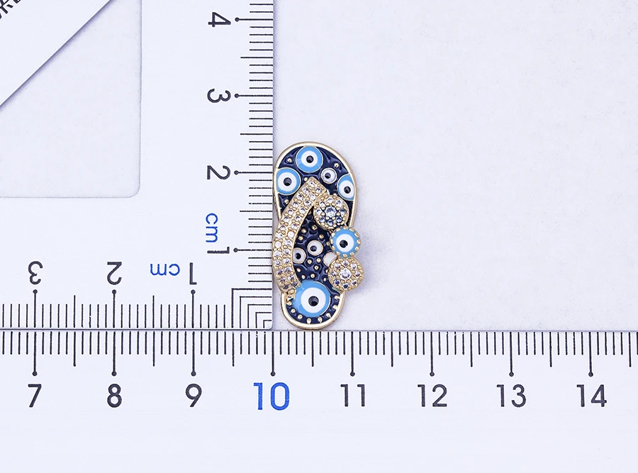 Nidin Mirco Pave CZ Rhinestone Enamel Slipper Pendant For Women Blue Evil Eye Necklace Chain Gold Plated Party Summer Jewelry