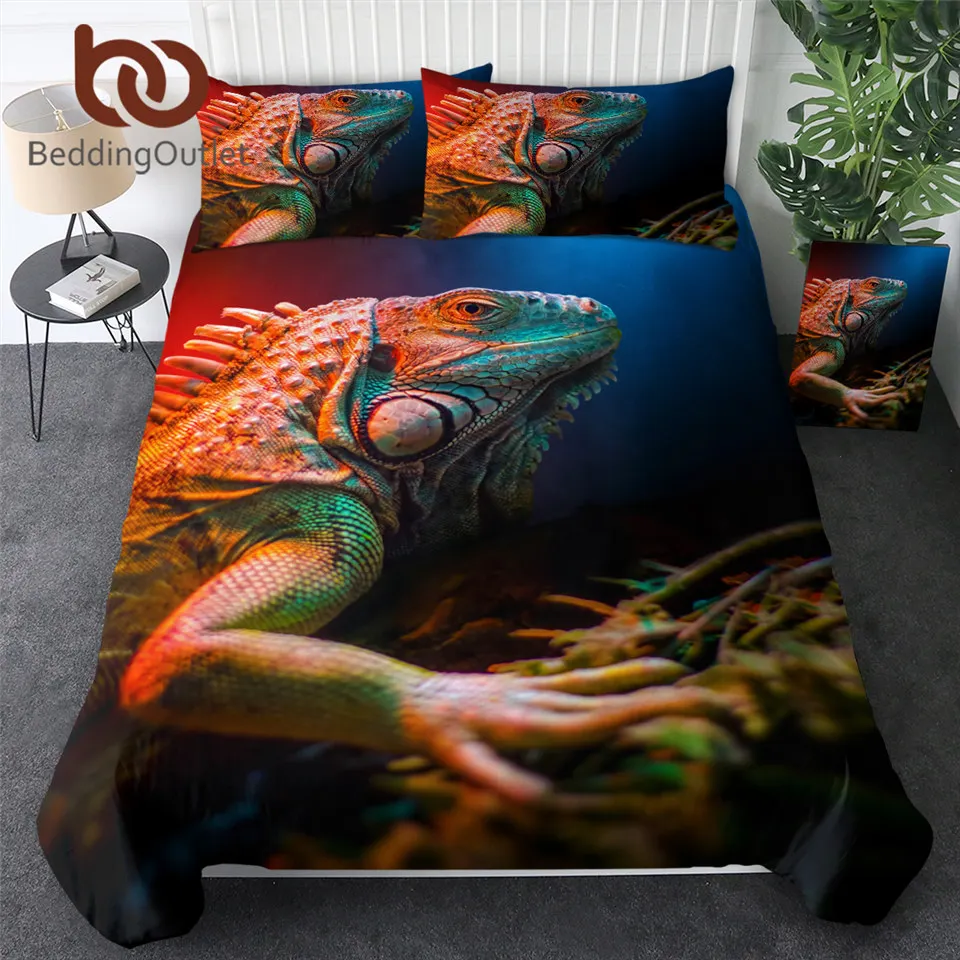 

BeddingOutlet Lizard Bedding Set Colorful Chameleon Duvet Cover With Pillowcase 3D Print Bedspread Photography Bedclothes