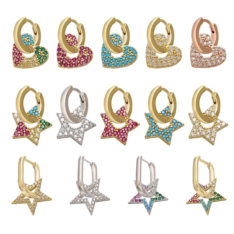 ZHUKOU 2020 1 piece CZ crystal small hoop earring Exquisite gold color star heart cute women earrings for gifts VE225