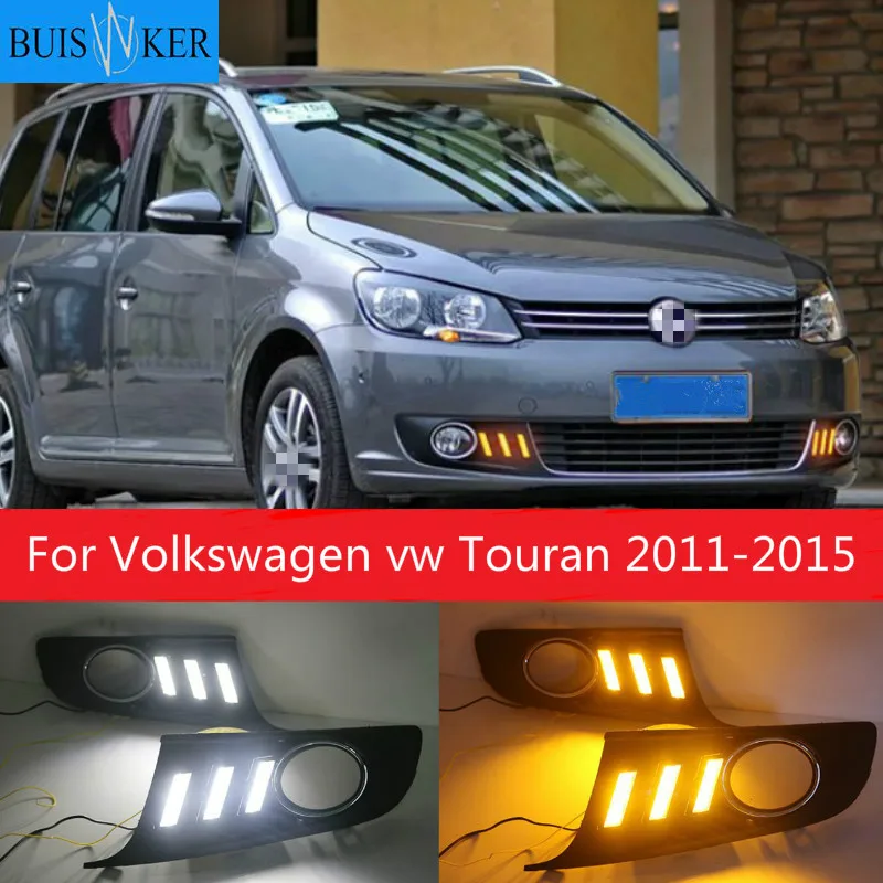 

LED DRL daytime running light for Volkswagen vw Touran 2011-2015 with Dynamic moving yellow turn signal and blue night light