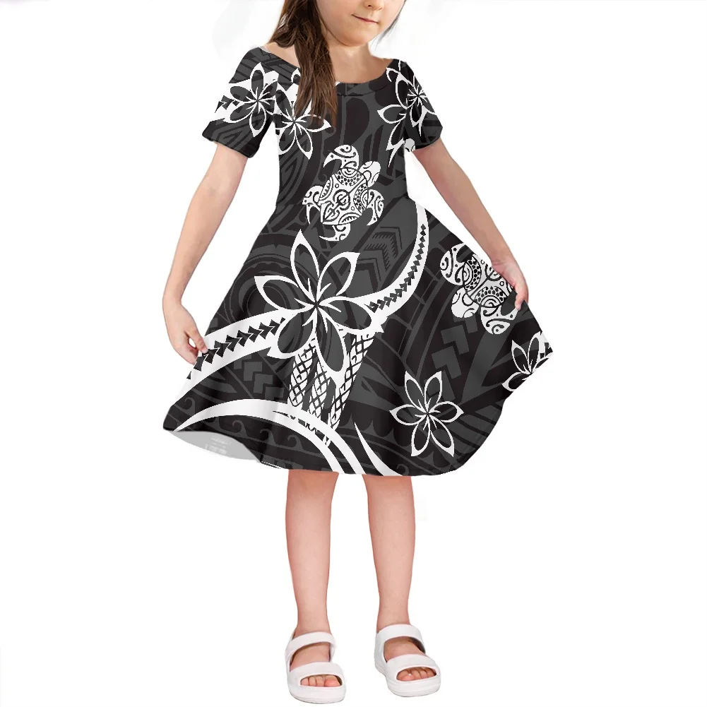 

HYCOOL Summer Polynesian Tribal Hawaii Flower Print dresses for girls Cute princess dress for girl kids clothing free shipping