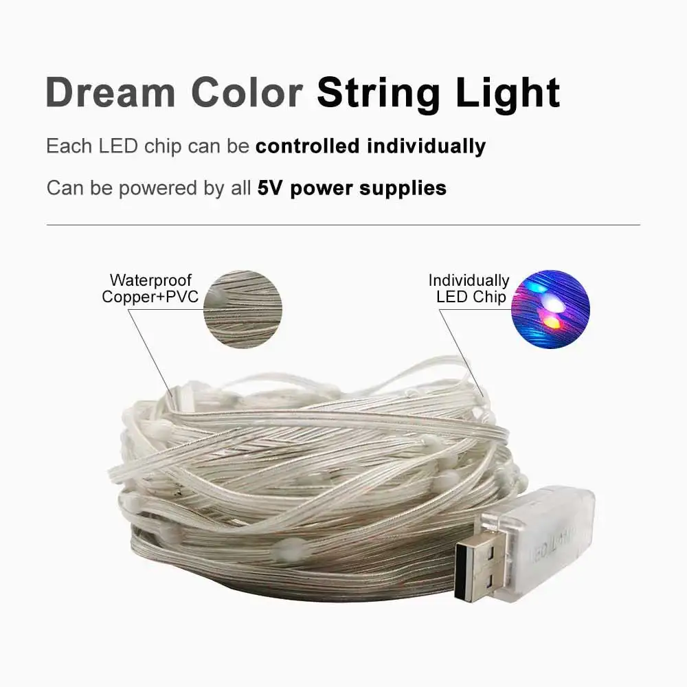 DC5V WS2812B Addressable Individually RGB String Light 3PIN USB Bluetooth Led Controller Music Full Color Waterproof IP67 5-25M