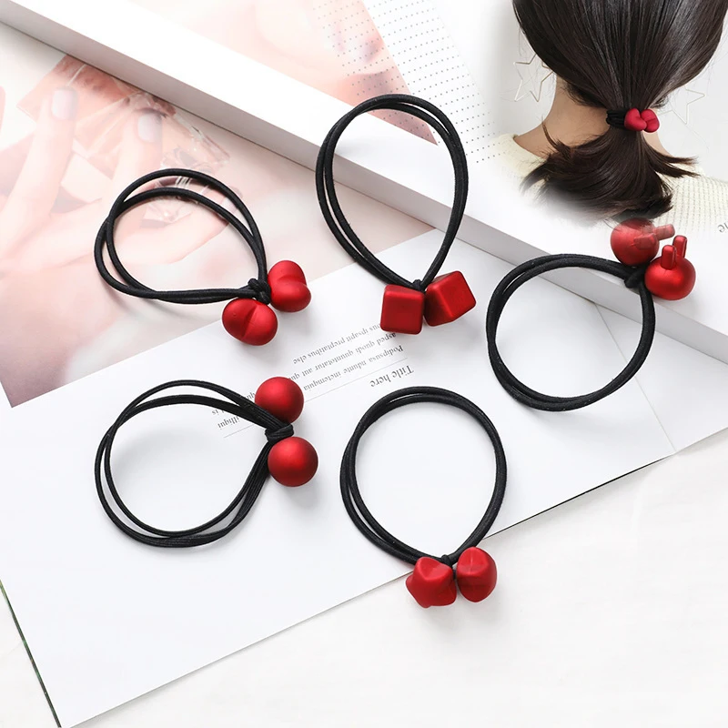 Red Pendant Hair Bands New Year Style Hair Rope Love Heart Elastic Rubber Bands for Women Girls Hair Accessories Ponytail Holder