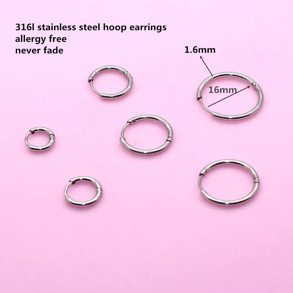 316 Edelstahl Creolen Mini 1,6mm Runde Form Erhältlich in 6MM 14MM 16mm Größen Klassischer Schlichter Stil Schmuckzubehör – Detail 2