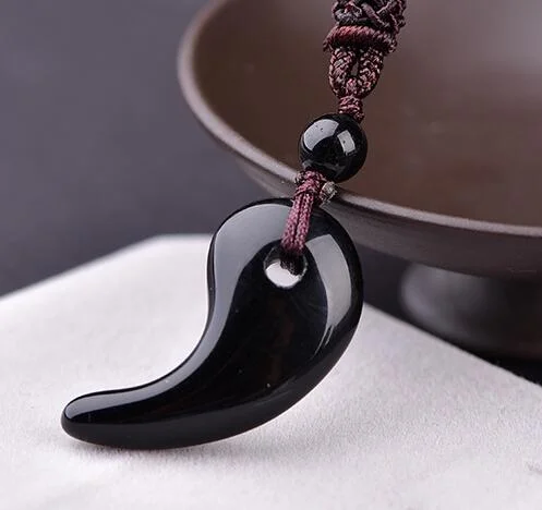 Magatama pendant&necklace, obsidian, energy crystal pendants, ethnic characteristics necklace gifts