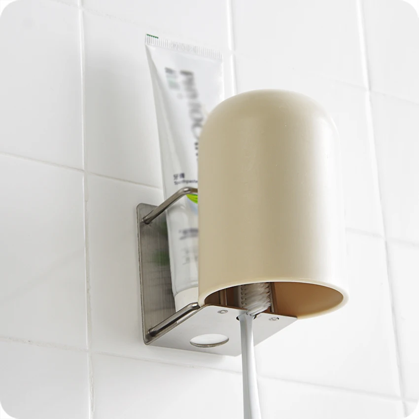 Bathroom Wall Mounted Holder for Toothpaste, Toothbrush and Electric Tooth Brush Head Self-Adhesive Stainless Steel Mount Stand