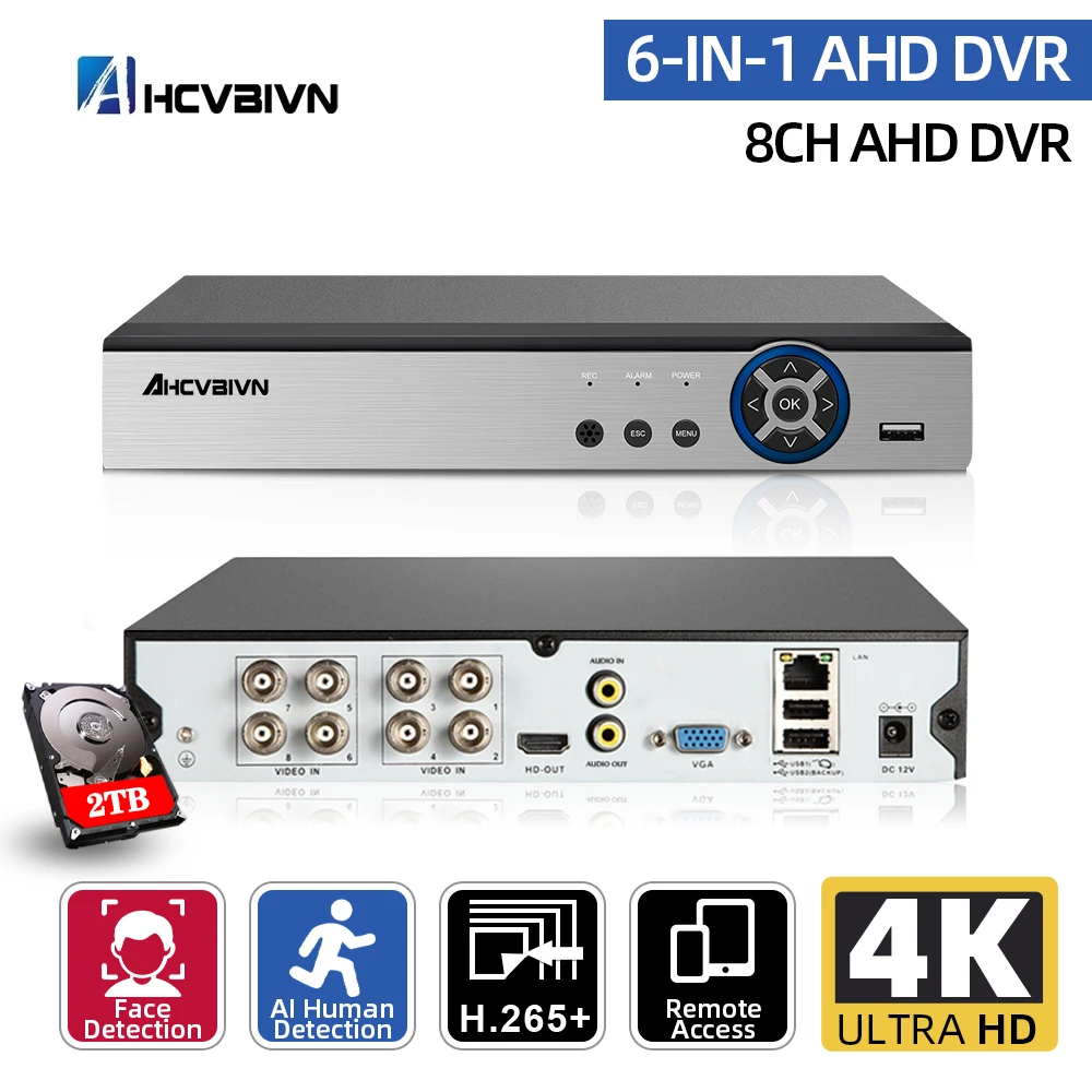 8CH 4K Super HD CCTV DVR H.265 Surveillance Digital Video Recorder For 2MP/3MP/4MP/5MP/8MP AHD IP Camera XMEYE Hybrid NVR System