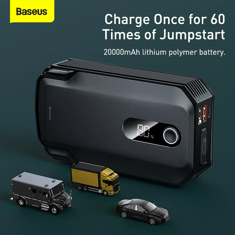 Baseus 20000mAh 점프 스타터 보조베터리 2000A 12V 휴대용 자동차 배터리 스타터 비상 자동 부스터 시작 장치 점프 시작