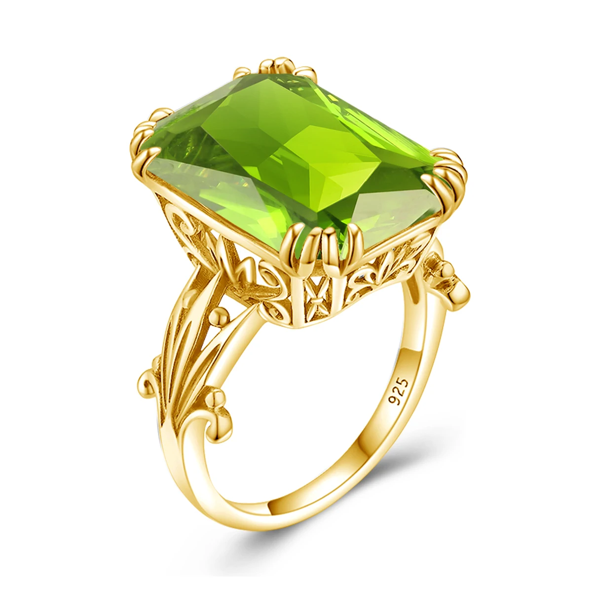 14K Goldfarbener Natürlicher Peridot-Ring 925 Sterling Silber Ringe für Frauen Hochzeit Verlobung Edelsteine Silber 925 Schmuck Original – Detail 2
